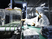 Workers at a liquid crystal display manufacturer work at Shanting Economic Development Zone in Zaozhuang, China, on September 25, 2024. (