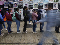 Normalista students accompany the mothers and fathers of the 43 missing Ayotzinapa students in Mexico City, Mexico, on September 26, 2024, a...