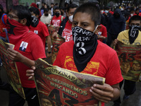 Normalista students accompany the mothers and fathers of the 43 missing Ayotzinapa students in Mexico City, Mexico, on September 26, 2024, a...