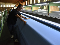 A worker operates a mesh machine at Pacific Special Mesh Industry Co., LTD in Fuyang, China, on September 27, 2024. (