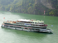 Tourists take a cruise to visit the Three Gorges of the Yangtze River on World Tourism Day in Yichang, China, on September 27, 2024. (