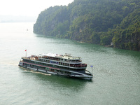 Tourists take a cruise to visit the Three Gorges of the Yangtze River on World Tourism Day in Yichang, China, on September 27, 2024. (