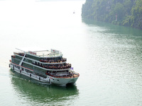 Tourists take a cruise to visit the Three Gorges of the Yangtze River on World Tourism Day in Yichang, China, on September 27, 2024. (