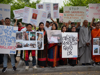 Around 100 members of the Korean Jumma Association gather near the Embassy of Bangladesh in Seoul, South Korea, on September 27, 2024, to pr...