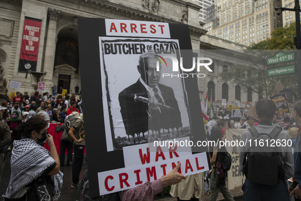 The pro-Palestinian protest in New York City, USA, on September 26, 2024. Hundreds gather for demonstrations against Israeli Prime Minister...