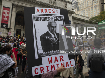 The pro-Palestinian protest in New York City, USA, on September 26, 2024. Hundreds gather for demonstrations against Israeli Prime Minister...