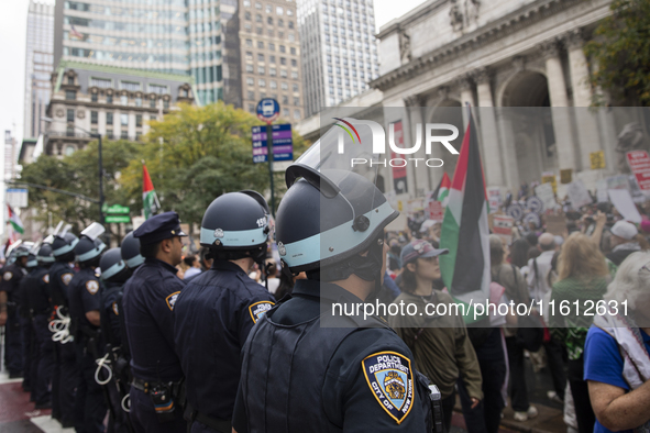 The pro-Palestinian protest in New York City, USA, on September 26, 2024. Hundreds gather for demonstrations against Israeli Prime Minister...