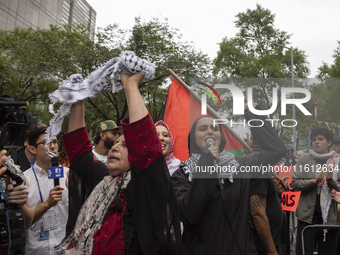 Hundreds gather for a pro-Palestinian protest in front of the United Nations (UN) headquarters in New York City, USA, on September 26, 2024....