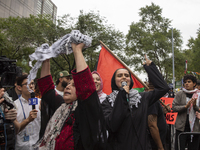 Hundreds gather for a pro-Palestinian protest in front of the United Nations (UN) headquarters in New York City, USA, on September 26, 2024....