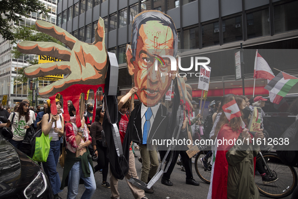 Hundreds gather for a pro-Palestinian protest in New York City, USA, on September 26, 2024, demonstrating against Israeli Prime Minister Ben...