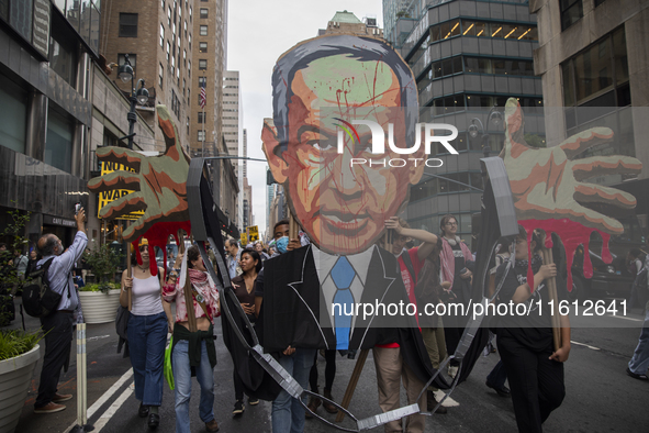 Hundreds gather for a pro-Palestinian protest in New York City, USA, on September 26, 2024, demonstrating against Israeli Prime Minister Ben...