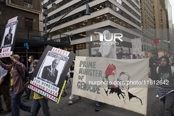 Hundreds gather for a pro-Palestinian protest in New York City, USA, on September 26, 2024, demonstrating against Israeli Prime Minister Ben...