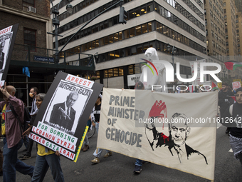 Hundreds gather for a pro-Palestinian protest in New York City, USA, on September 26, 2024, demonstrating against Israeli Prime Minister Ben...