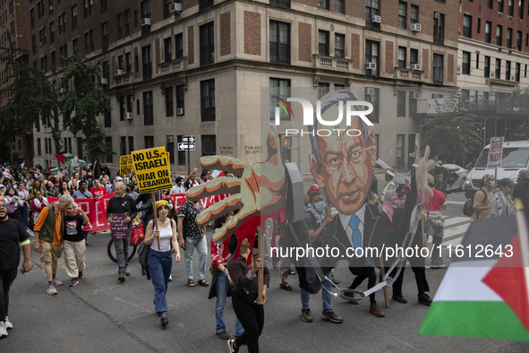 Hundreds gather for a pro-Palestinian protest in New York City, USA, on September 26, 2024, demonstrating against Israeli Prime Minister Ben...