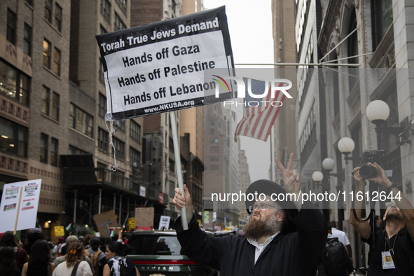 Hundreds gather for a pro-Palestinian protest in New York City, USA, on September 26, 2024, demonstrating against Israeli Prime Minister Ben...