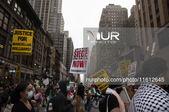 Hundreds gather for a pro-Palestinian protest in New York City, USA, on September 26, 2024, demonstrating against Israeli Prime Minister Ben...