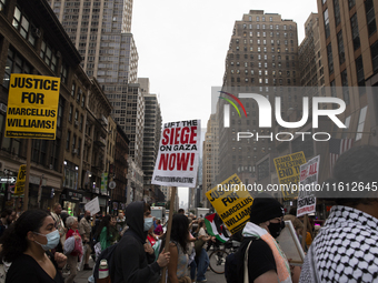 Hundreds gather for a pro-Palestinian protest in New York City, USA, on September 26, 2024, demonstrating against Israeli Prime Minister Ben...