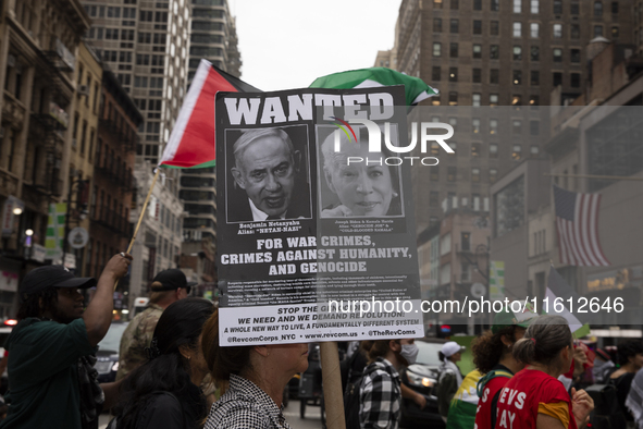 Hundreds gather for a pro-Palestinian protest in New York City, USA, on September 26, 2024, demonstrating against Israeli Prime Minister Ben...