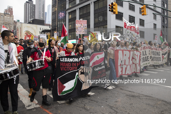 Hundreds gather for a pro-Palestinian protest in New York City, USA, on September 26, 2024, demonstrating against Israeli Prime Minister Ben...