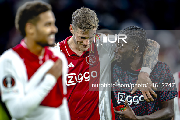 AFC Ajax Amsterdam forward Wout Weghorst and AFC Ajax Amsterdam forward Bertrand Traore during the match Ajax vs. Besiktas at the Johan Crui...