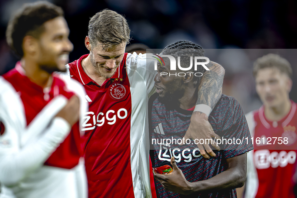 AFC Ajax Amsterdam forward Wout Weghorst and AFC Ajax Amsterdam forward Bertrand Traore during the match Ajax vs. Besiktas at the Johan Crui...