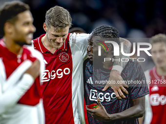 AFC Ajax Amsterdam forward Wout Weghorst and AFC Ajax Amsterdam forward Bertrand Traore during the match Ajax vs. Besiktas at the Johan Crui...