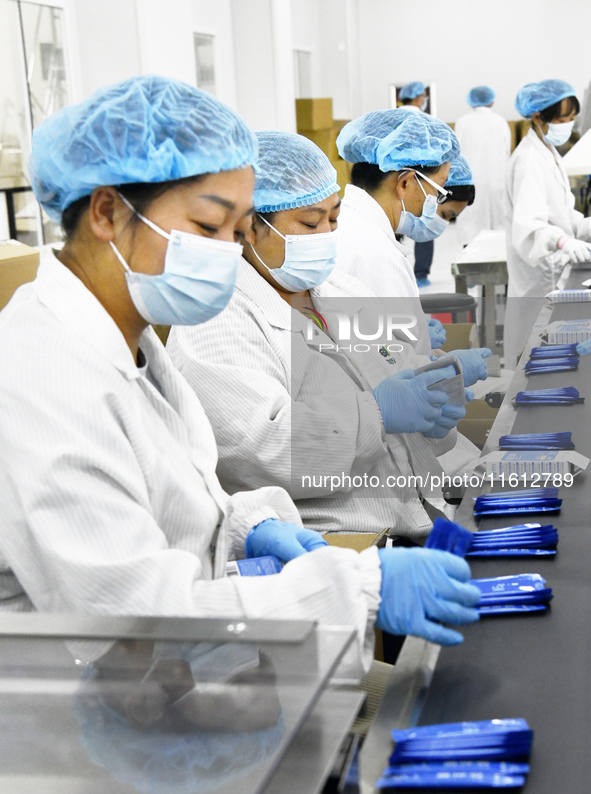 Workers at a probiotic production company work at Shanting Economic Development Zone in Zaozhuang, China, on September 25, 2024. 