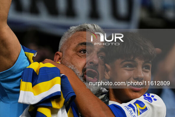 Espanyol fans cheer for their team during the La Liga EA SPORTS match against Villarreal at Stage Front Stadium, on September 26, 2024 