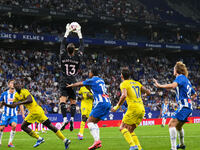 Diego Conde of Villarreal makes a crucial save during the La Liga EA SPORTS match against Espanyol at Stage Front Stadium, on September 26,...