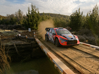 Driver Ott Tanak and co-driver Martin Jarveoja of the Hyundai Shell Mobis World Rally Team, in a Hyundai i20 N Rally1 Hybrid, face shakedown...