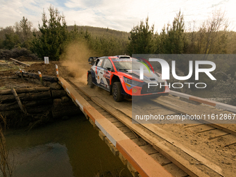 Driver Esapekka Lappi and co-driver Janne Ferm of the Hyundai Shell Mobis World Rally Team, in a Hyundai i20 N Rally1 Hybrid, participate in...