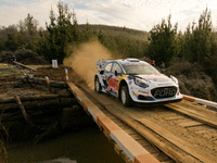 Driver Adrien Fourmaux and co-driver Alexandre Coria of the team M-Sport Ford World Rally Team Ford Puma Rally1 Hybrid face shakedown during...