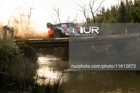 Driver Thierry Neuville and co-driver Martijn Wydaeghe of the team Hyundai Shell Mobis World Rally Team, in a Hyundai i20 N Rally1 Hybrid, f...