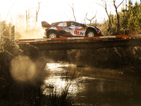 Driver Martins Sesks and co-driver Renars Francis of the M-Sport Ford World Rally Team drive the Ford Puma Rally1 Hybrid. They face the shak...