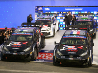 Driver Sebastien Ogier and co-driver Vincent Landais, driver Kalle Rovanpera and co-driver Jonne Halttunen, and driver Elfyn Evans and co-dr...