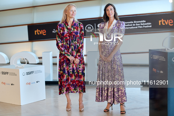 Pamela Anderson and Gia Coppola attend the photocall for ''The Last Showgirl'' during the 72nd San Sebastian International Film Festival in...