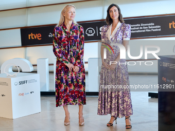 Pamela Anderson and Gia Coppola attend the photocall for ''The Last Showgirl'' during the 72nd San Sebastian International Film Festival in...