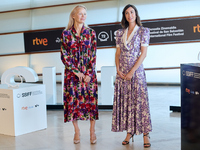 Pamela Anderson and Gia Coppola attend the photocall for ''The Last Showgirl'' during the 72nd San Sebastian International Film Festival in...