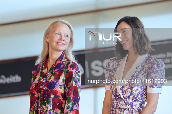 Pamela Anderson and Gia Coppola attend the photocall for ''The Last Showgirl'' during the 72nd San Sebastian International Film Festival in...