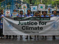 School students protest during the Global Climate Strike 2024 in Kolkata, India, on September 27, 2024. (