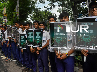 School students protest during the Global Climate Strike 2024 in Kolkata, India, on September 27, 2024. (