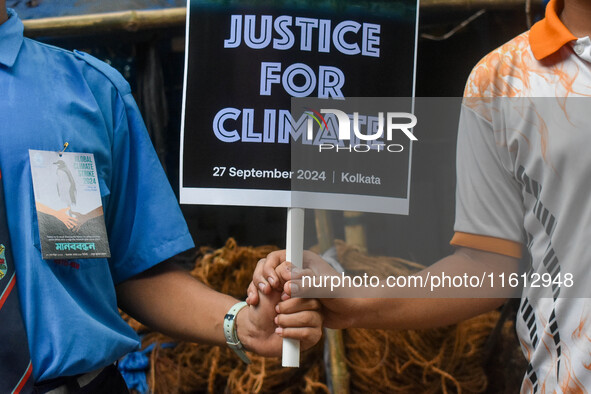 School students protest during the Global Climate Strike 2024 in Kolkata, India, on September 27, 2024. 