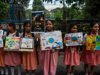 School students protest during the Global Climate Strike 2024 in Kolkata, India, on September 27, 2024. (