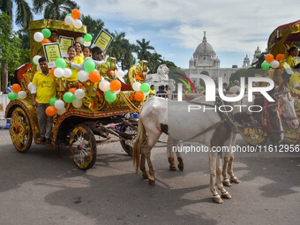 Citizens observe World Tourism Day in front of Victoria Memorial Hall in Kolkata, India, on September 27, 2024. (