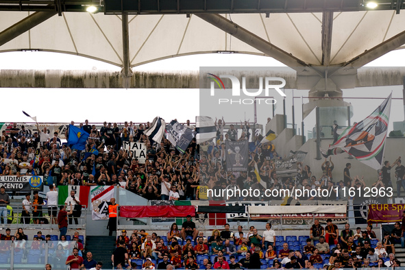 Supporters of Udinese Calcio during the Serie A Enilive match between AS Roma and Udinese Calcio at Stadio Olimpico on September 22, 2024 in...