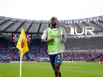 Evan Ndicka of AS Roma looks on during the Serie A Enilive match between AS Roma and Udinese Calcio at Stadio Olimpico on September 22, 2024...