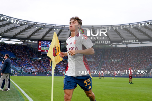 Tommaso Baldanzi of AS Roma looks on during the Serie A Enilive match between AS Roma and Udinese Calcio at Stadio Olimpico on September 22,...