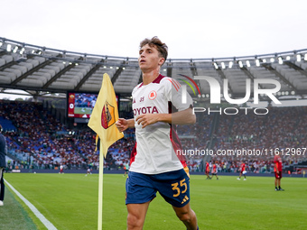 Tommaso Baldanzi of AS Roma looks on during the Serie A Enilive match between AS Roma and Udinese Calcio at Stadio Olimpico on September 22,...