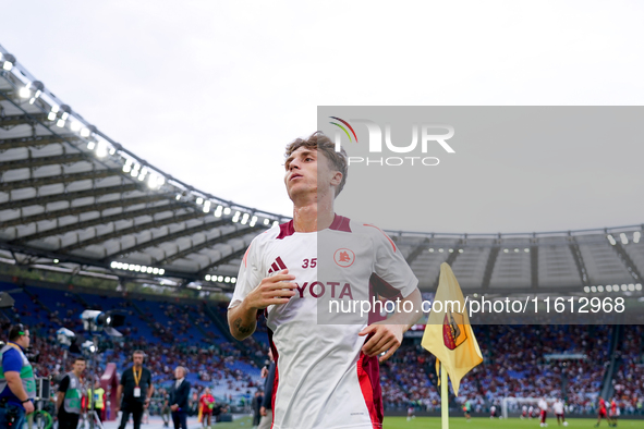 Tommaso Baldanzi of AS Roma looks on during the Serie A Enilive match between AS Roma and Udinese Calcio at Stadio Olimpico on September 22,...