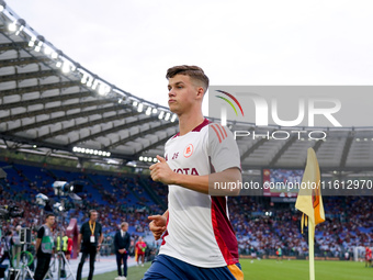 Samuel Dahl of AS Roma looks on during the Serie A Enilive match between AS Roma and Udinese Calcio at Stadio Olimpico on September 22, 2024...